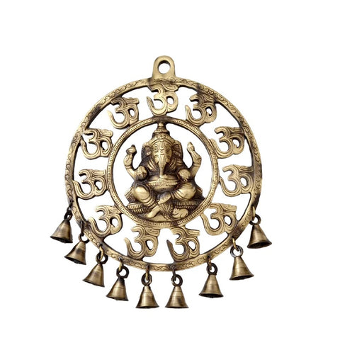 Om Ganesha Brass Wall Hanging with Bells Showpiece (Design 50)