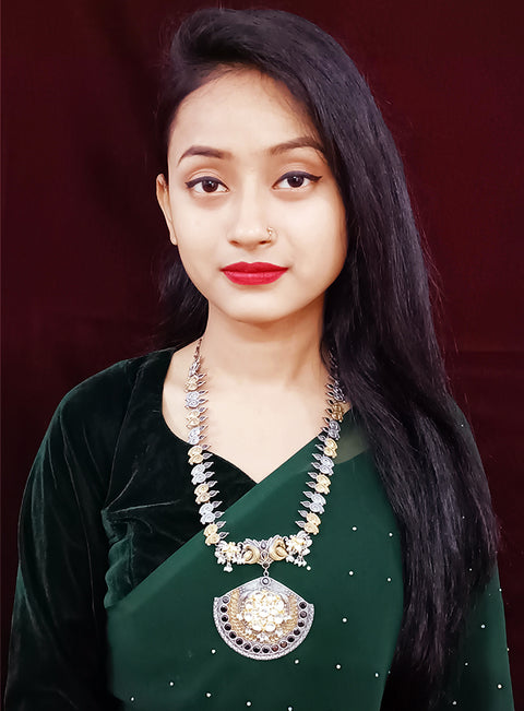 Designer Silver Oxidized & Gold Enameled Necklace Set (D271)