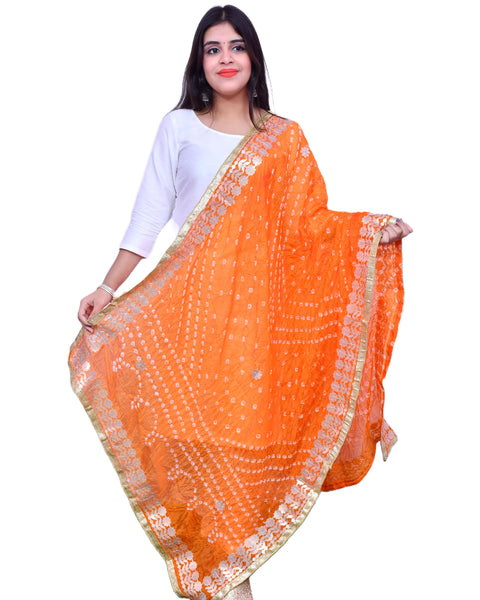 Fashionable Women's Orange Bandhej Dupatta/Chunni For Casual, Party (D24)