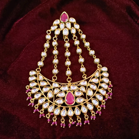 Designer Gold Plated Royal Kundan & Ruby Jhumar Passa for Bridal (D15)
