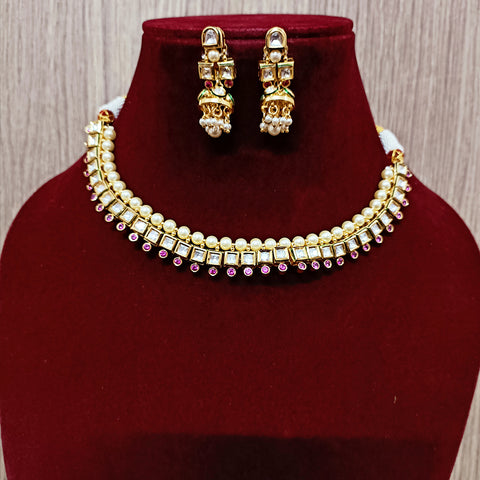 Designer Gold Plated Two Layer Royal Kundan Necklace with Earrings (D294)