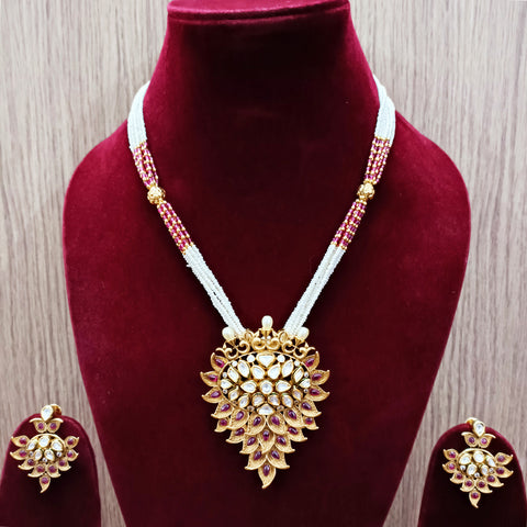 Designer Gold Plated Royal Kundan Ruby Pendant Set (D279)