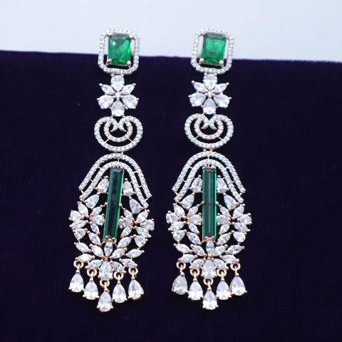 Green Stones Gold American Diamond Contemporary Earrings Jhumki (E147) - PAAIE