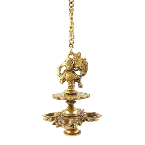Handmade Peacock Design 4 Oil Wick Brass Hanging Diya, Temple Decor, Home Decor Oil Diya Lamp, Indian Handicraft Diya, Handmade Lamp (Design 47)