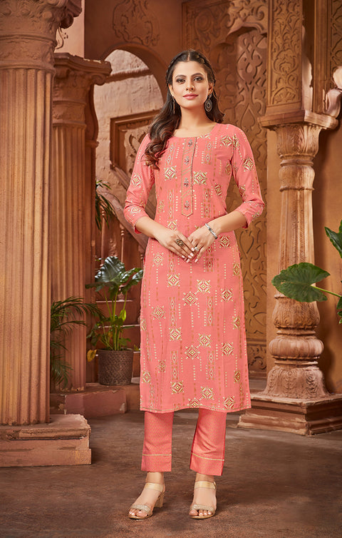 Designer Pink Color Suit with Pant in Modaal Printed (K589)