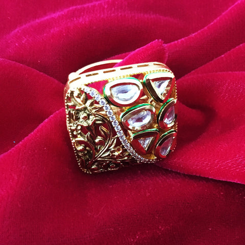 Gold Plated Kundan Ring (Design 64) - PAAIE