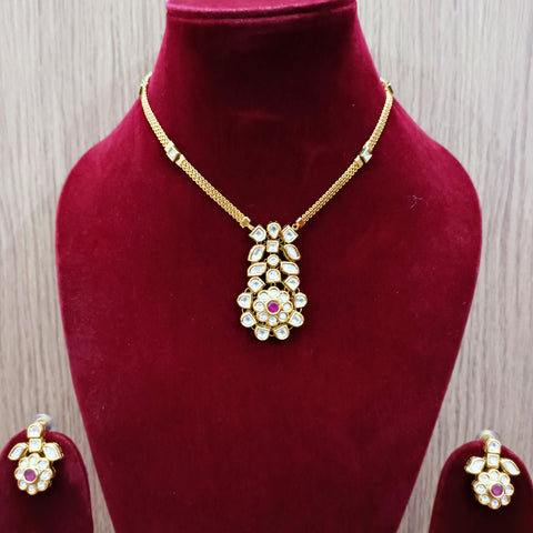 Designer Gold Plated Royal Kundan Ruby Pendant Set (D286)