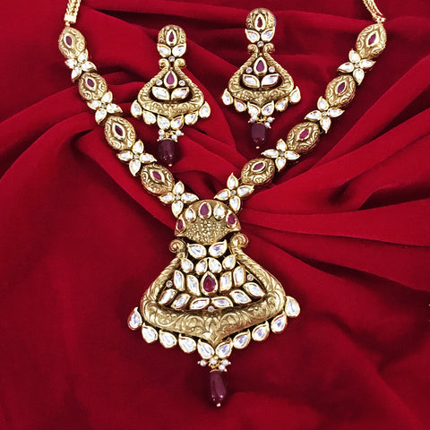 Gold Plated Bridal Premium Kundan Set (Design 77) - PAAIE