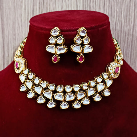 Designer Gold Plated Two Layer Royal Kundan & Ruby Necklace with Earrings (D251)
