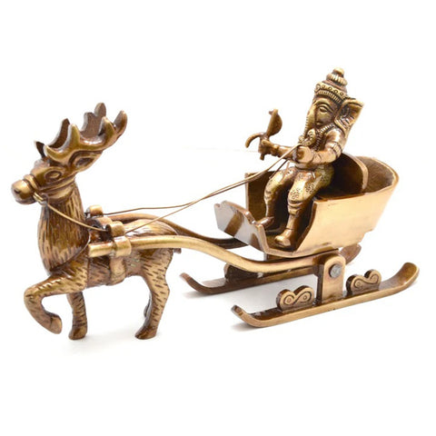 Brass Santa as Ganesha Showpiece, Showpieces for Home Decor, Ganesha on Chariot Showpiece (Design 43)