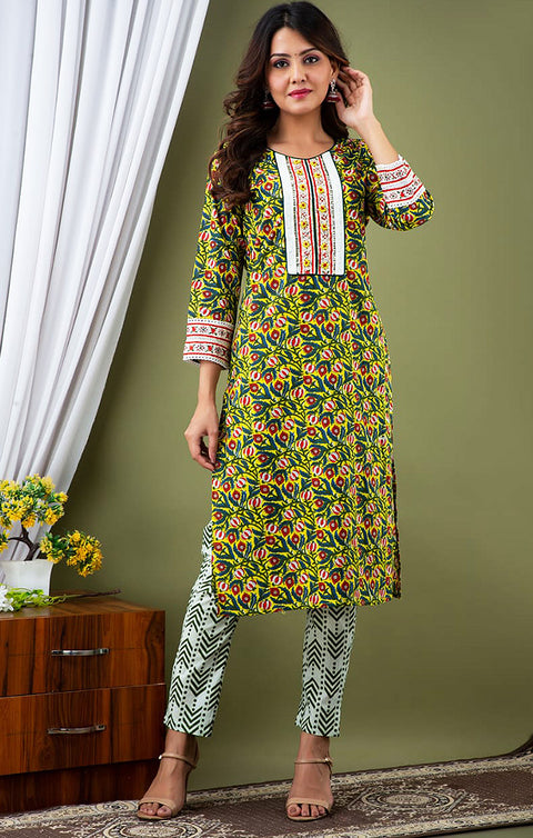 Vibrant Yellow Designer Kurti, Pant with Dupatta For Ethnic Wear (K330) - PAAIE