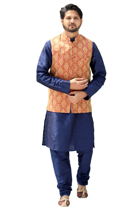 Designer Silk Kurta Pajama with Waist Coat (D9) - PAAIE