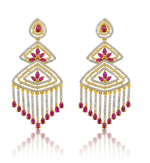 Triangular Semi Precious Ruby American Diamond Earrings - PAAIE