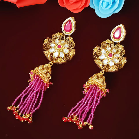Golden Oxidized Royal Kundan & Ruby Traditional Earrings (E339)