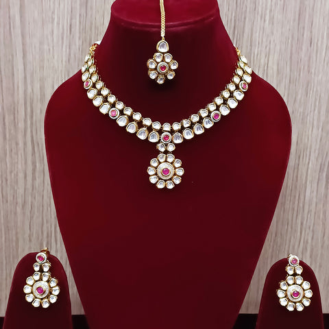 Designer Gold Plated Two Layer Royal Kundan & Ruby Necklace with Earrings (D305)