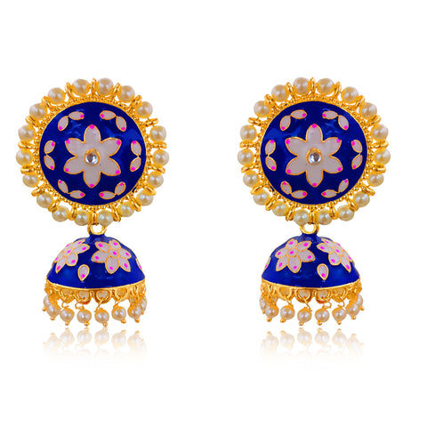Blue Jhumki with White Floral Designer Studs - PAAIE