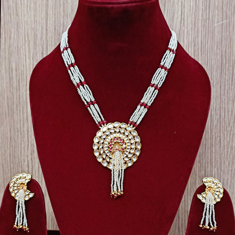 Designer Gold Plated Royal Kundan Ruby & Beaded Pendant Set (D303)