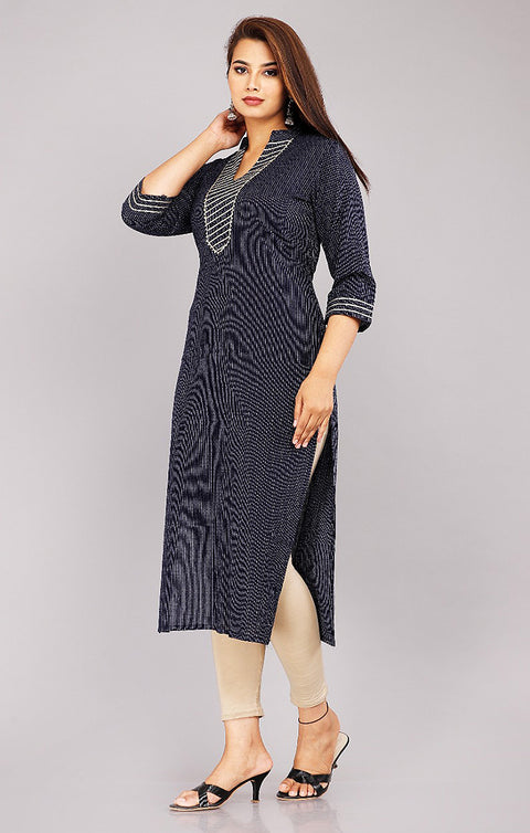 Groovy Navy Blue Cotton Kurti For Casual Wear Plus Size (K333) - PAAIE