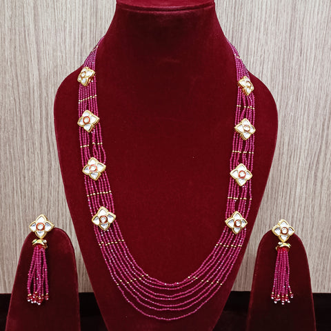 Designer Multi Layer Royal Kundan & Beads Long Necklace with Earrings (D297)