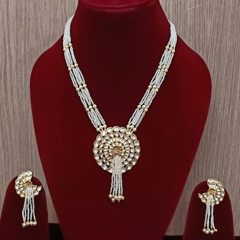 Designer Gold Plated Royal Kundan & Beaded Pendant Set (D304)