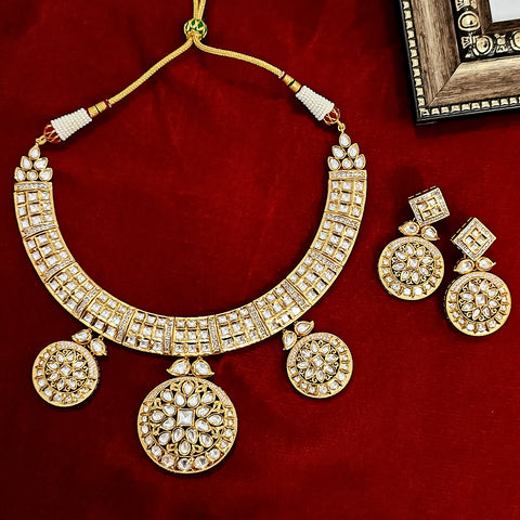 Bridal Designer Gold Plated White Kundan Set (D137) - PAAIE