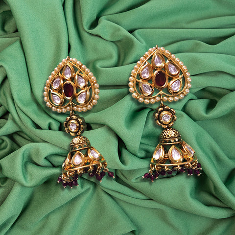 GOLD PLATED KUNDAN PREMIUM EARRINGS  (Design 34) - PAAIE
