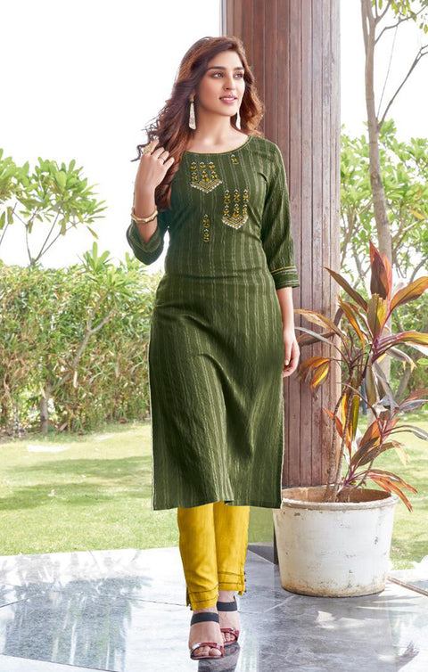 Majesty Green Designer Kurti with Pant For Casual and Ethnic Wear (K208) - PAAIE