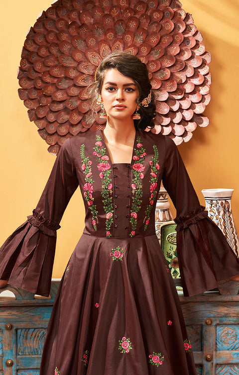 Bewitching Brown Gown with Embroidery Work In Modern Style (K388) - PAAIE