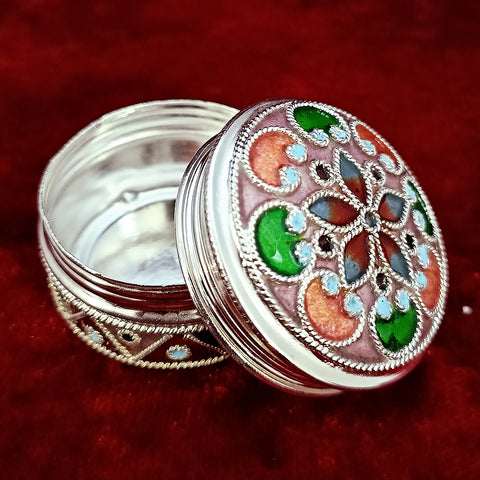 925 Silver Kumkum Box with Meena Work (Design 25) - PAAIE