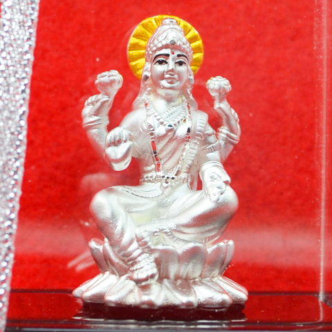 999 Pure Silver Lakshmi Idol with yellow headrest - PAAIE