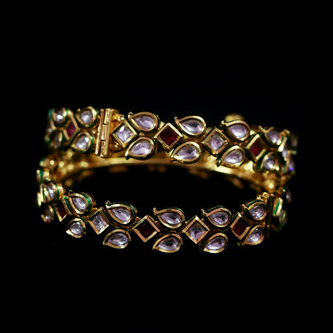 Designer Gold Plated Royal Kundan Openable Bracelet (Design 136)