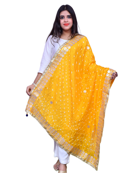 Fashionable Women's Yellow Bandhej Dupatta/Chunni For Casual, Party (D28)