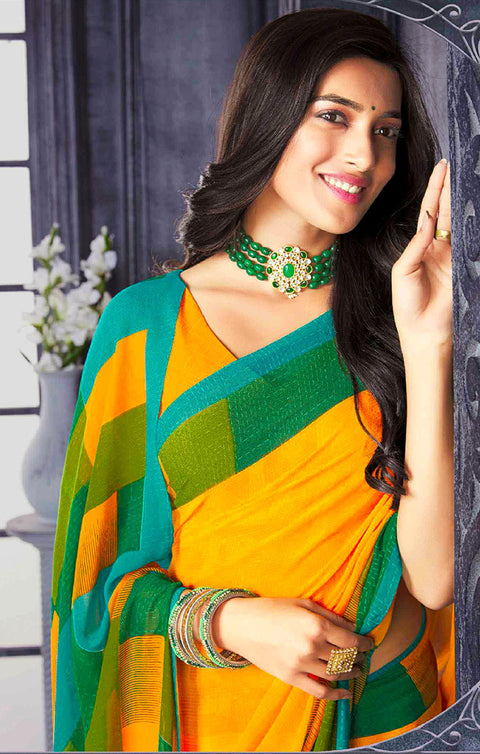 Designer Yellow/Green Georgette Printed Saree for Casual Wear (D423)