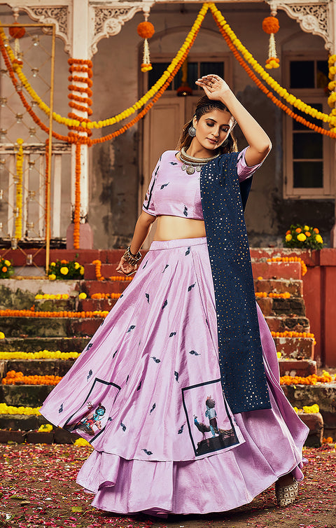 Designer Violet Muslin Cotton Digital Printed Lehenga Choli (D59)