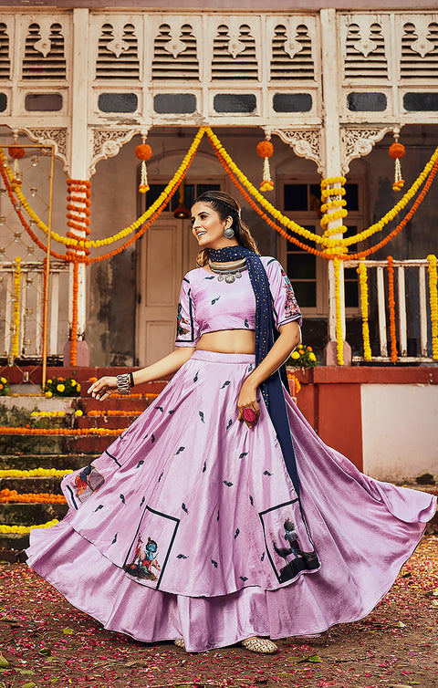 Designer Violet Muslin Cotton Digital Printed Lehenga Choli (D59)