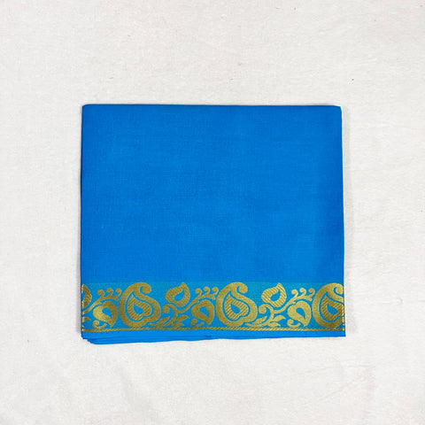 Blue With Golden Border Design Cotton Rubia Unstiched Blouse Piece Material (D21)