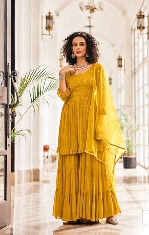 Designer Yellow Color Suit with Dupatta In Viscose Georgette & Embroidery Work (K450)
