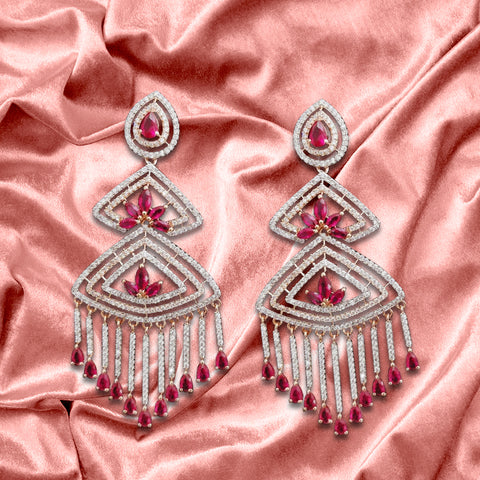 Triangular Semi Precious Ruby American Diamond Earrings - PAAIE