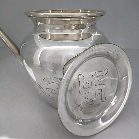 925 Sterling Silver Designer Karwa Puja Kalash, Fabulous Silver Utensils with Nozzles for Karwa Chauth (Large) - PAAIE