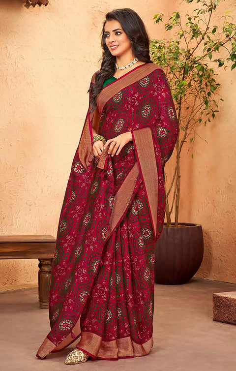 Designer Wine Color Chiffon Saree For Casual & Party Wear (D635)