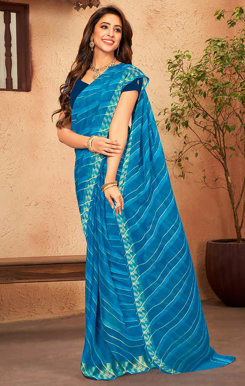 Designer Blue Color Chiffon Saree For Casual & Party Wear (D639)