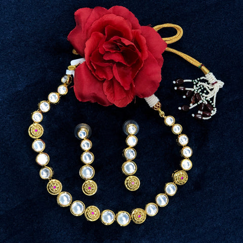 One Line Gold Plated Designer kundan Set - PAAIE