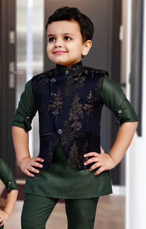 Boys' Sherwani & Pant in Green/Navy Color for Party Wear
