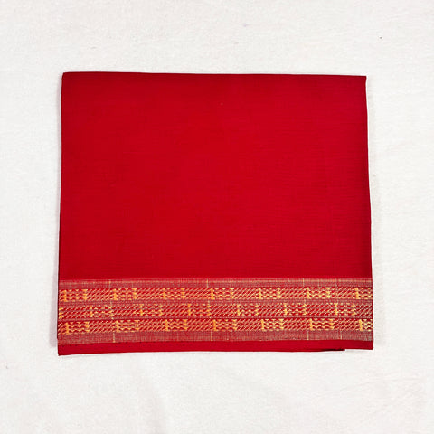 Red With Golden Border Design Cotton Rubia Unstiched Blouse Piece Material (D22)