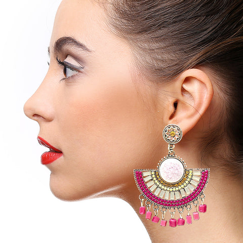 Bohemian Semi-Circle Pink Earrings - PAAIE