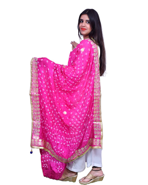 Fashionable Women's Pink Bandhej Dupatta/Chunni For Casual, Party (D26)