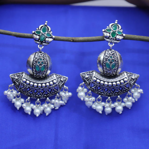 Oxidised Silver Plated Metal Earrings with Beads for Women (E141) - PAAIE