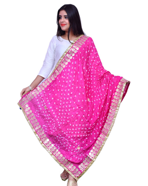 Fashionable Women's Pink Bandhej Dupatta/Chunni For Casual, Party (D26)