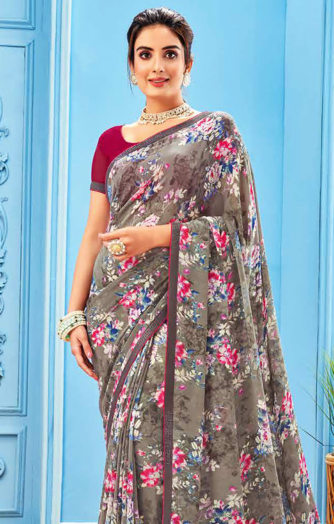 Designer Gray Georgette Printed Saree for Casual Wear (D495)