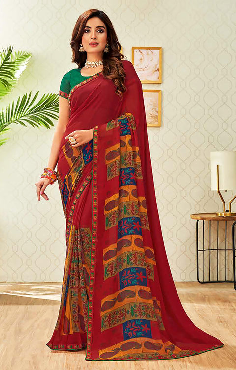 Designer Maroon Georgette Printed Saree for Casual Wear (D506)
